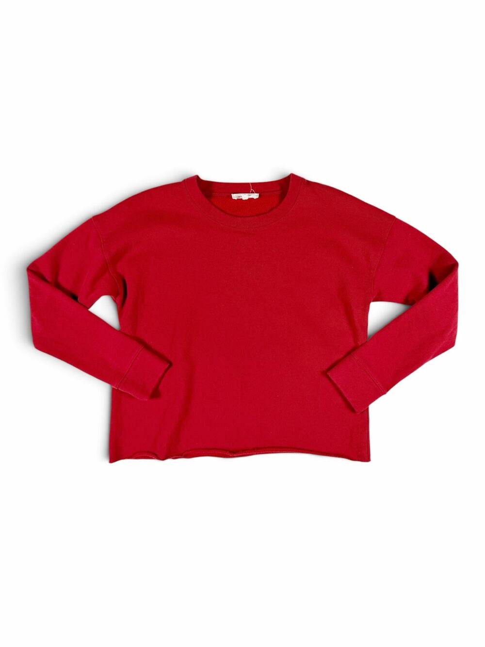 Splendid Collection Cropped Raw Hem Sweatshirt Red Extra Small